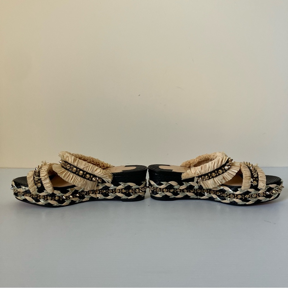 Christian Louboutin Black & Beige Voltinoudou 60 Wedge Sandals size 37 - Picture 11 of 12